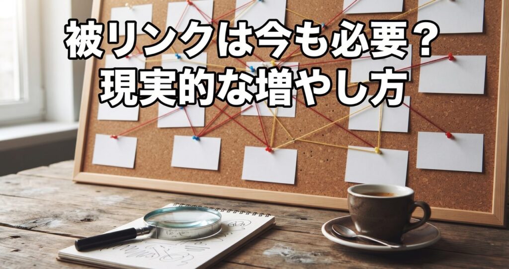 コルクボードに無地の白いカードが糸で繋がれた捜査ボード風の情景に、記事タイトルの文字が上部に焼き込まれている